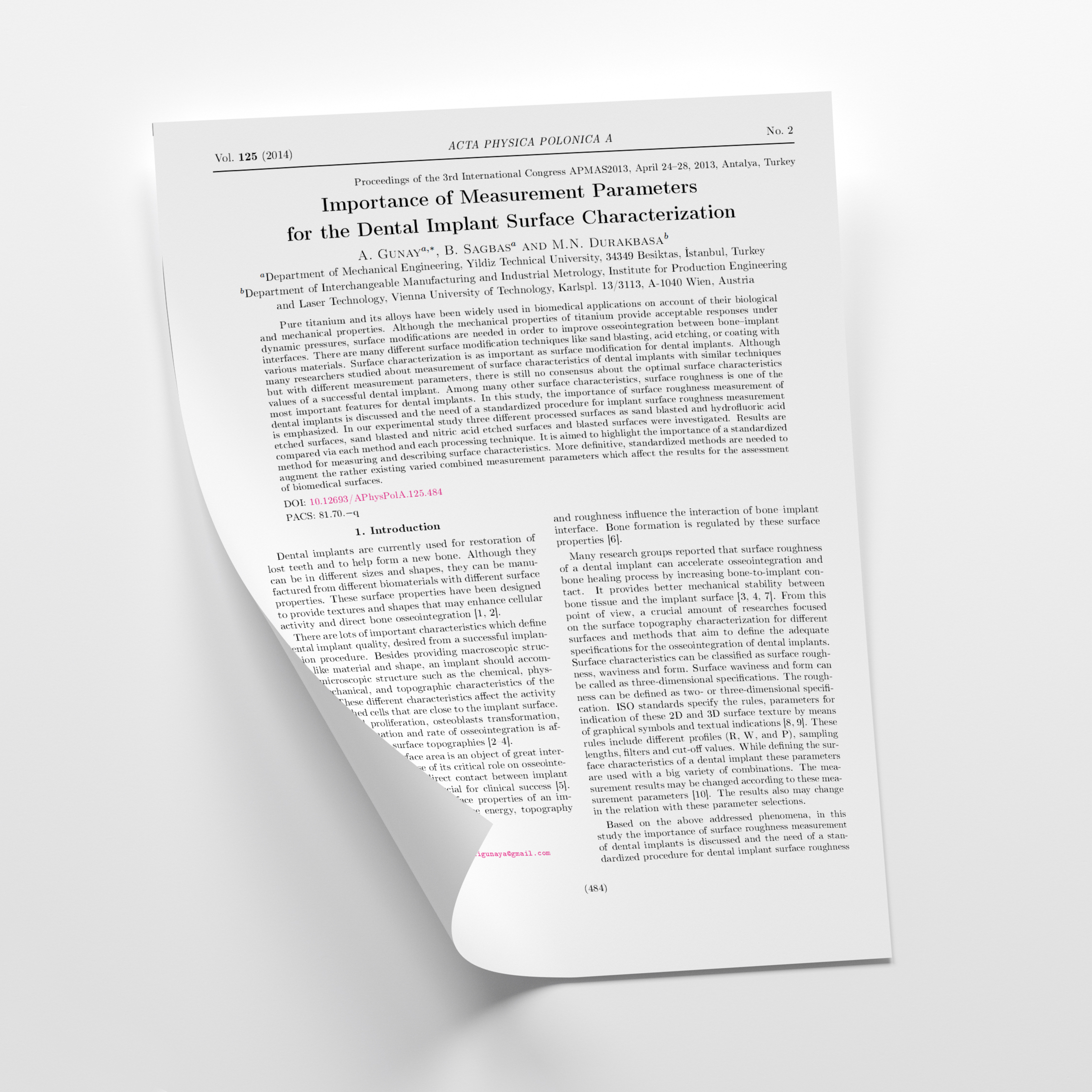 Importance of Measurement Parameters for the Dental Implant Surface Characterization